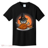 Cute Thanksgiving Happy Kitty Turkey Dinner Kids T-Shirt thumb 0