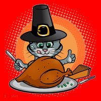 Cute Thanksgiving Happy Kitty Turkey Dinner Santa Hat thumb 1
