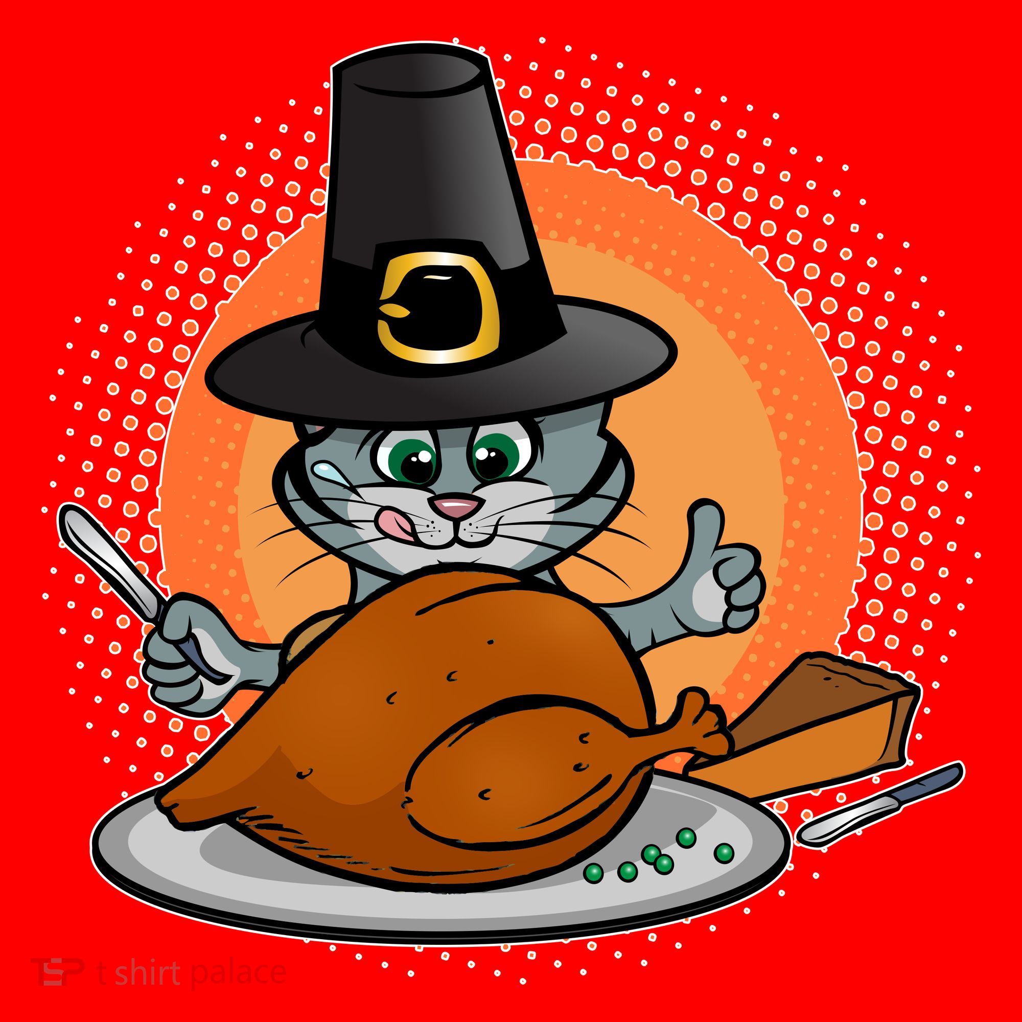 Cute Thanksgiving Happy Kitty Turkey Dinner Santa Hat