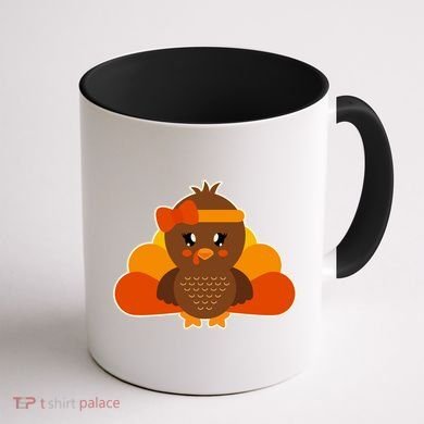 Cute Thanksgiving Little Turkey Girl Coffee Mug back