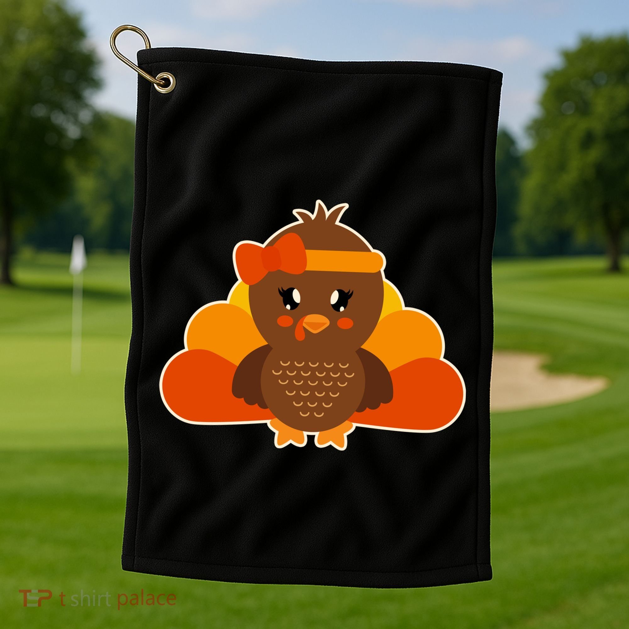 Cute Thanksgiving Little Turkey Girl Golf Towel