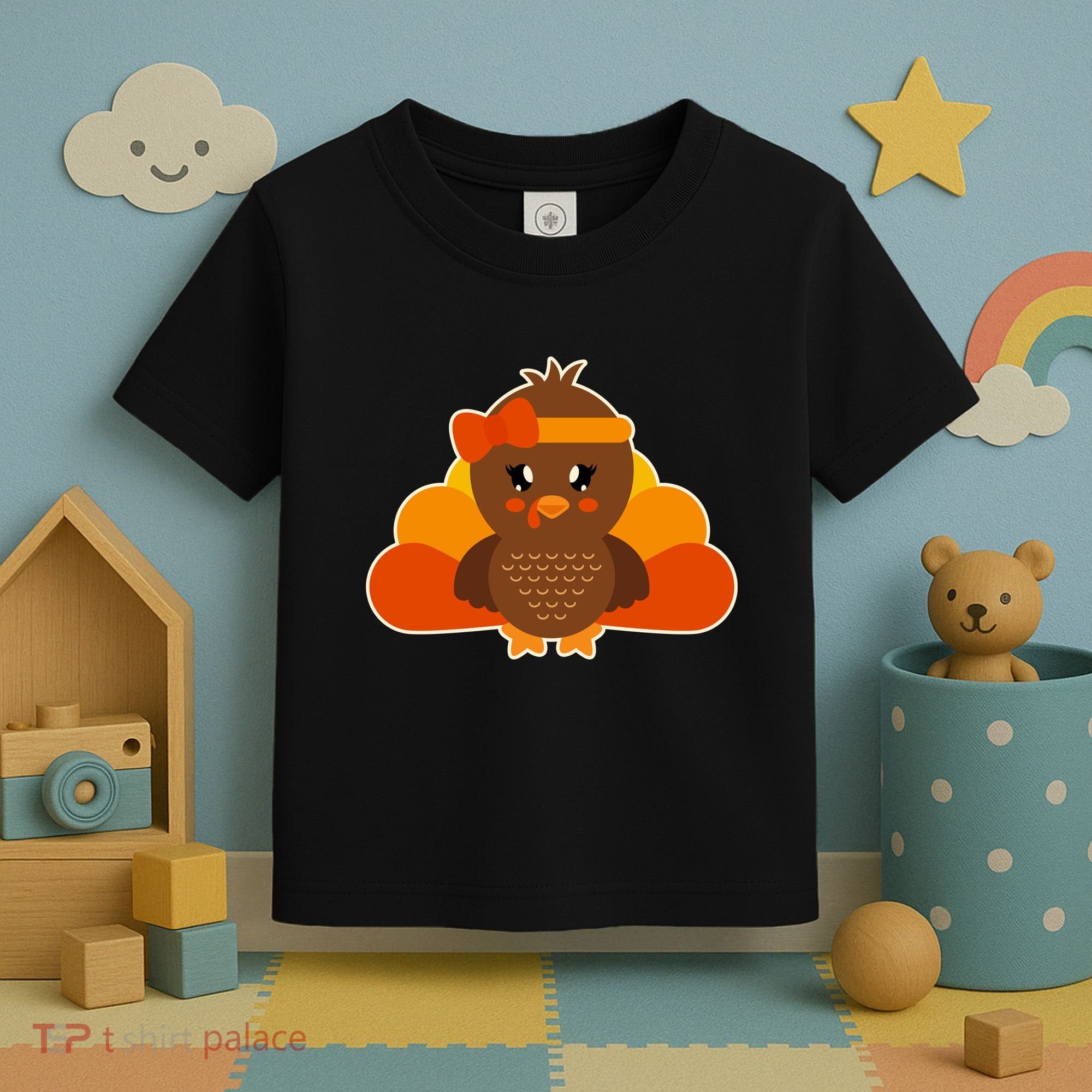 Cute Thanksgiving Little Turkey Girl Toddler T-Shirt