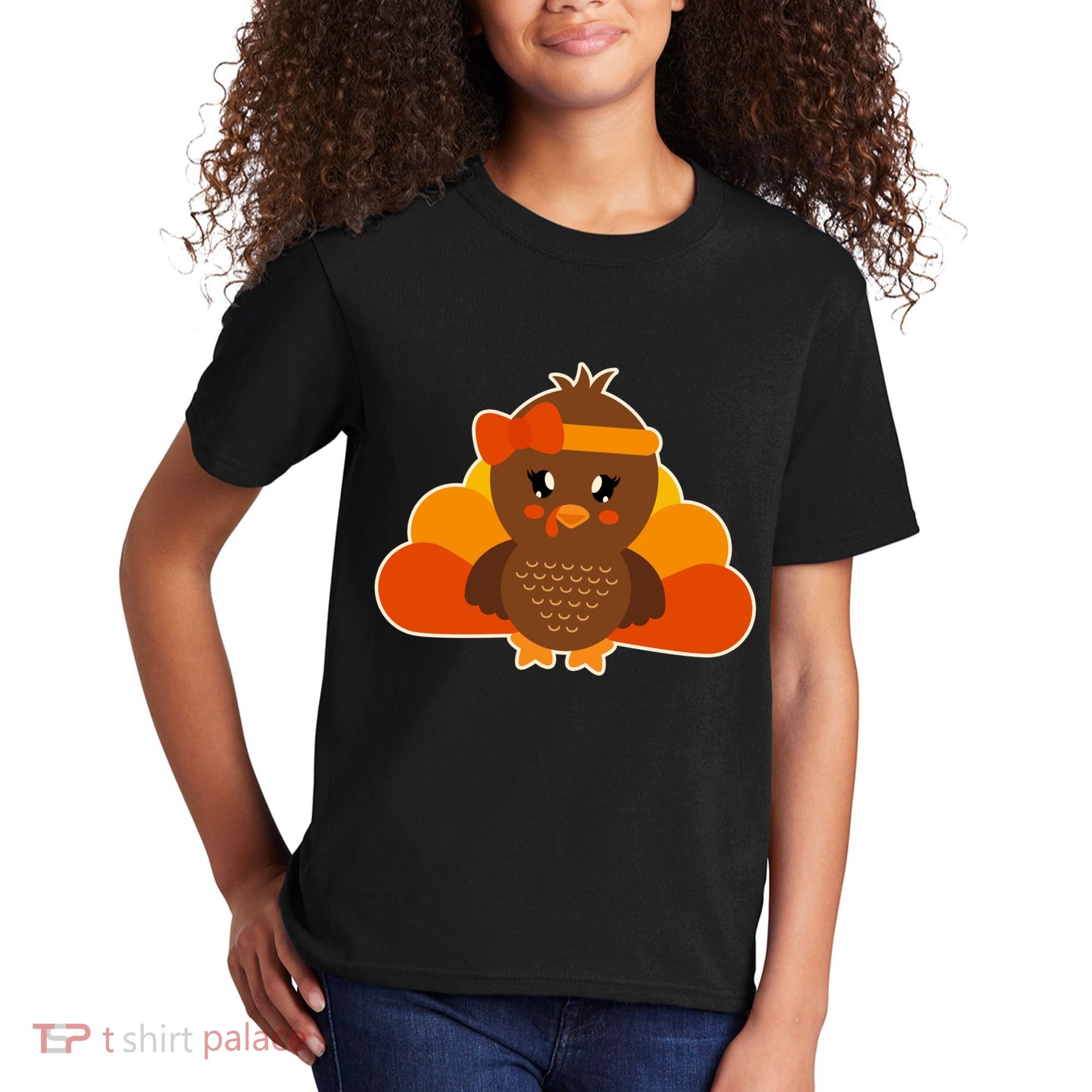 Cute Thanksgiving Little Turkey Girl Kids T-Shirt