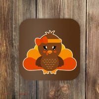 Cute Thanksgiving Little Turkey Girl Coaster thumb 0