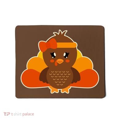 Cute Thanksgiving Little Turkey Girl Mousepad