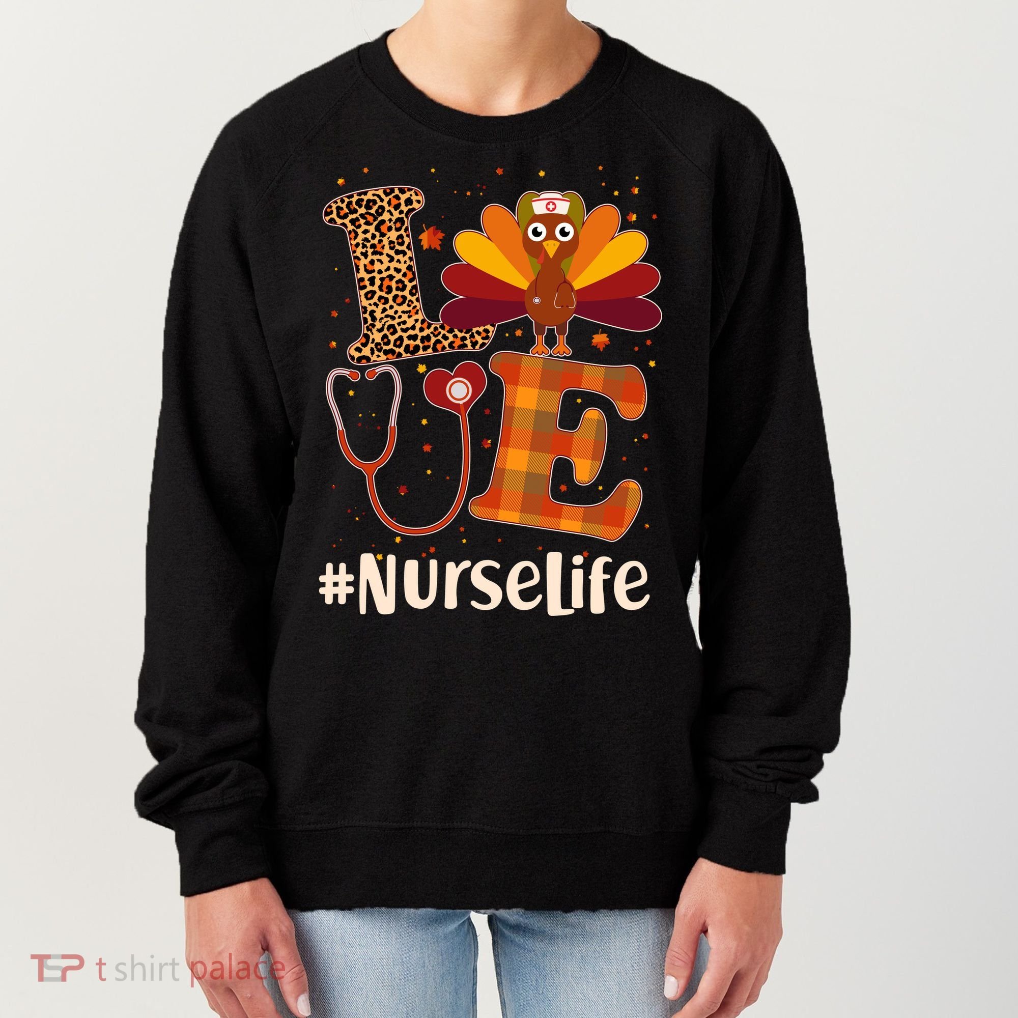 Cute Thanksgiving #NurseLife Fall Patterns Nurse Turkey Women's Sweatshirt
