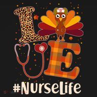 Cute Thanksgiving #NurseLife Fall Patterns Nurse Turkey Long Sleeve Shirt thumb 2