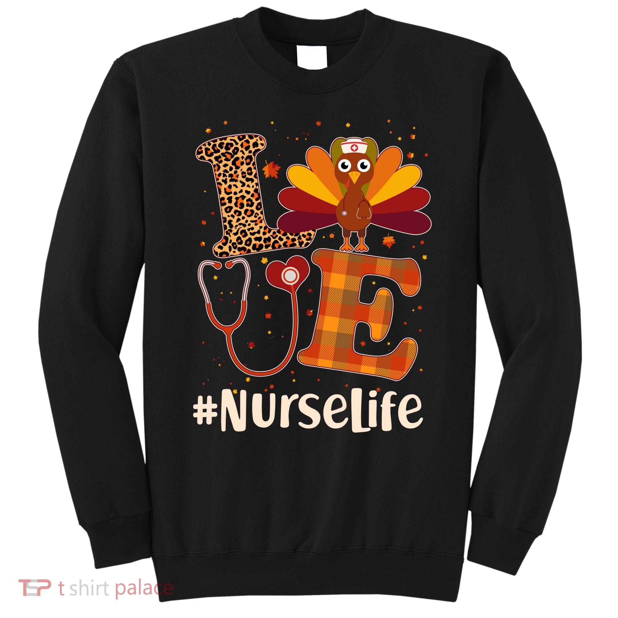 Cute Thanksgiving #NurseLife Fall Patterns Nurse Turkey Sweatshirt