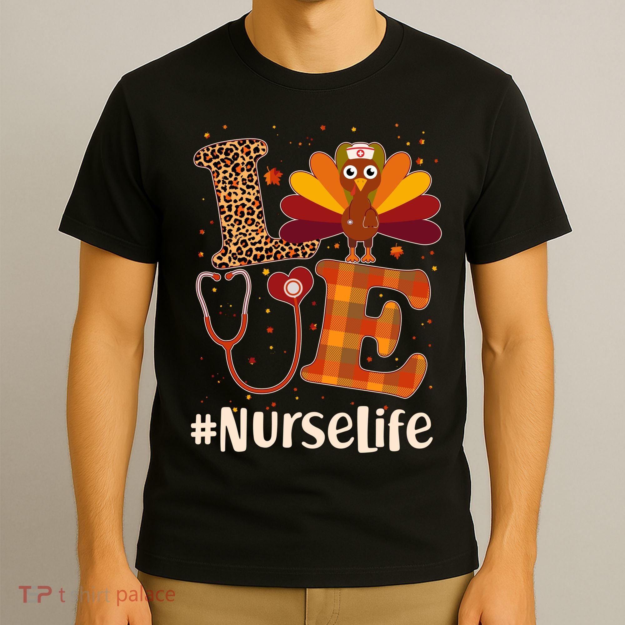 Cute Thanksgiving #NurseLife Fall Patterns Nurse Turkey T-Shirt