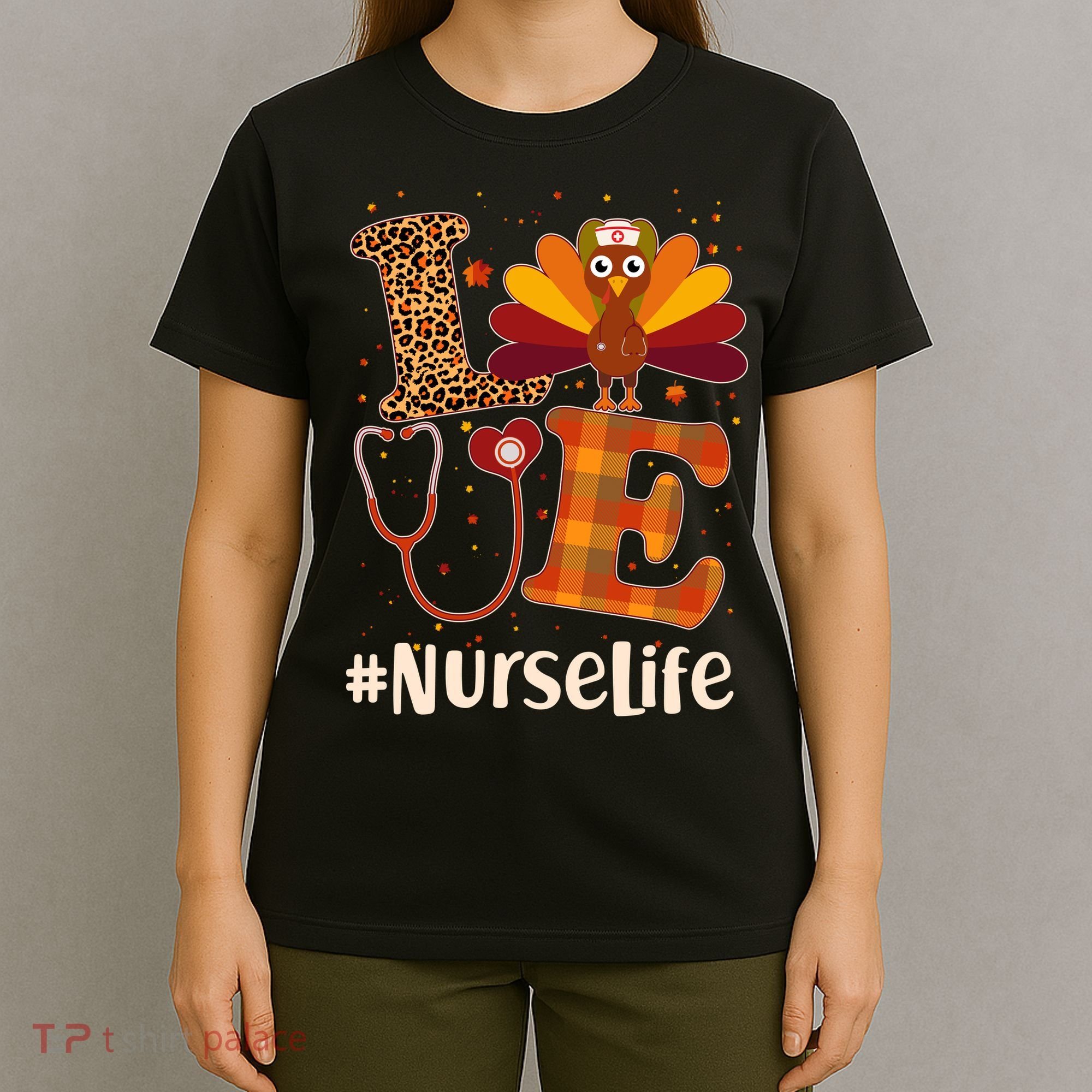 Cute Thanksgiving #NurseLife Fall Patterns Nurse Turkey T-Shirt