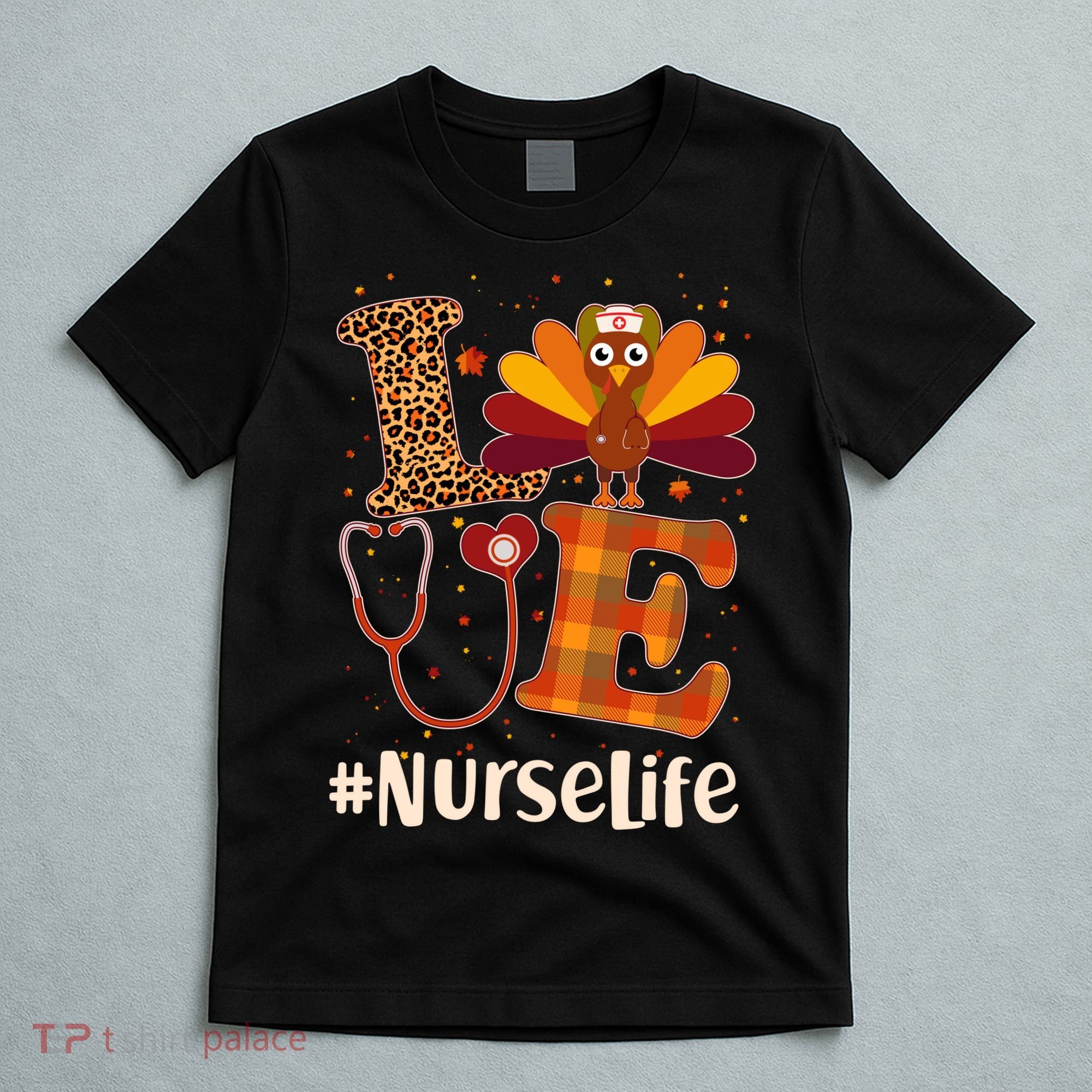 Cute Thanksgiving #NurseLife Fall Patterns Nurse Turkey T-Shirt