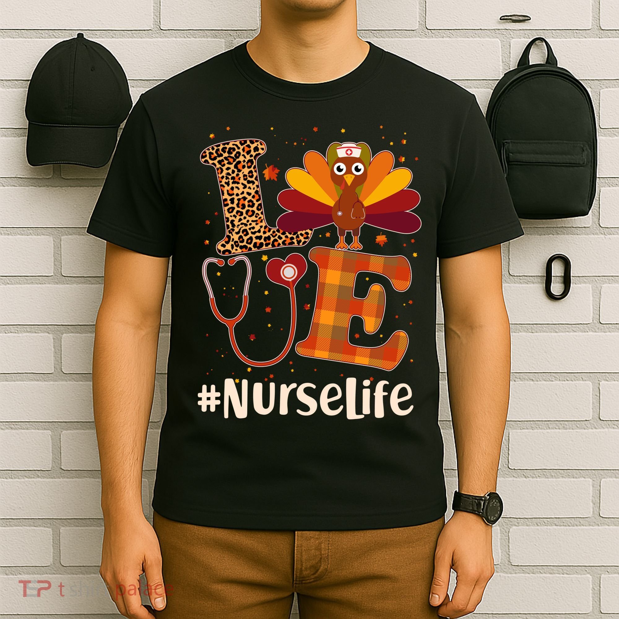 Cute Thanksgiving #NurseLife Fall Patterns Nurse Turkey T-Shirt