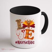 Cute Thanksgiving #NurseLife Fall Patterns Nurse Turkey Coffee Mug thumb 1
