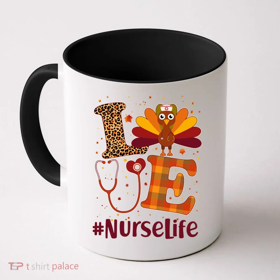 Cute Thanksgiving #NurseLife Fall Patterns Nurse Turkey Coffee Mug