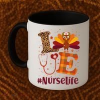 Cute Thanksgiving #NurseLife Fall Patterns Nurse Turkey Coffee Mug thumb 2