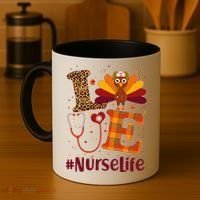 Cute Thanksgiving #NurseLife Fall Patterns Nurse Turkey Coffee Mug thumb 4