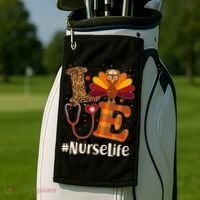 Cute Thanksgiving #NurseLife Fall Patterns Nurse Turkey Golf Towel thumb 2