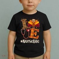 Cute Thanksgiving #NurseLife Fall Patterns Nurse Turkey Toddler T-Shirt thumb 2