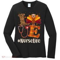 Cute Thanksgiving #NurseLife Fall Patterns Nurse Turkey Women's Long Sleeve Shirt thumb 0