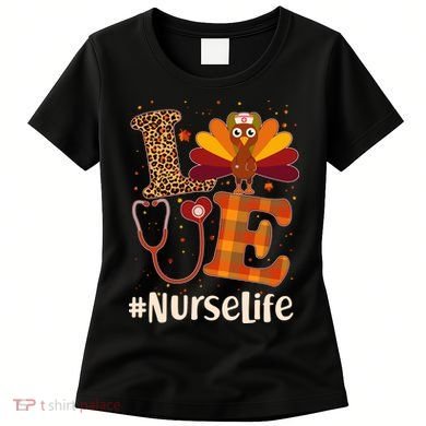 Cute Thanksgiving #NurseLife Fall Patterns Nurse Turkey Women's T-Shirt