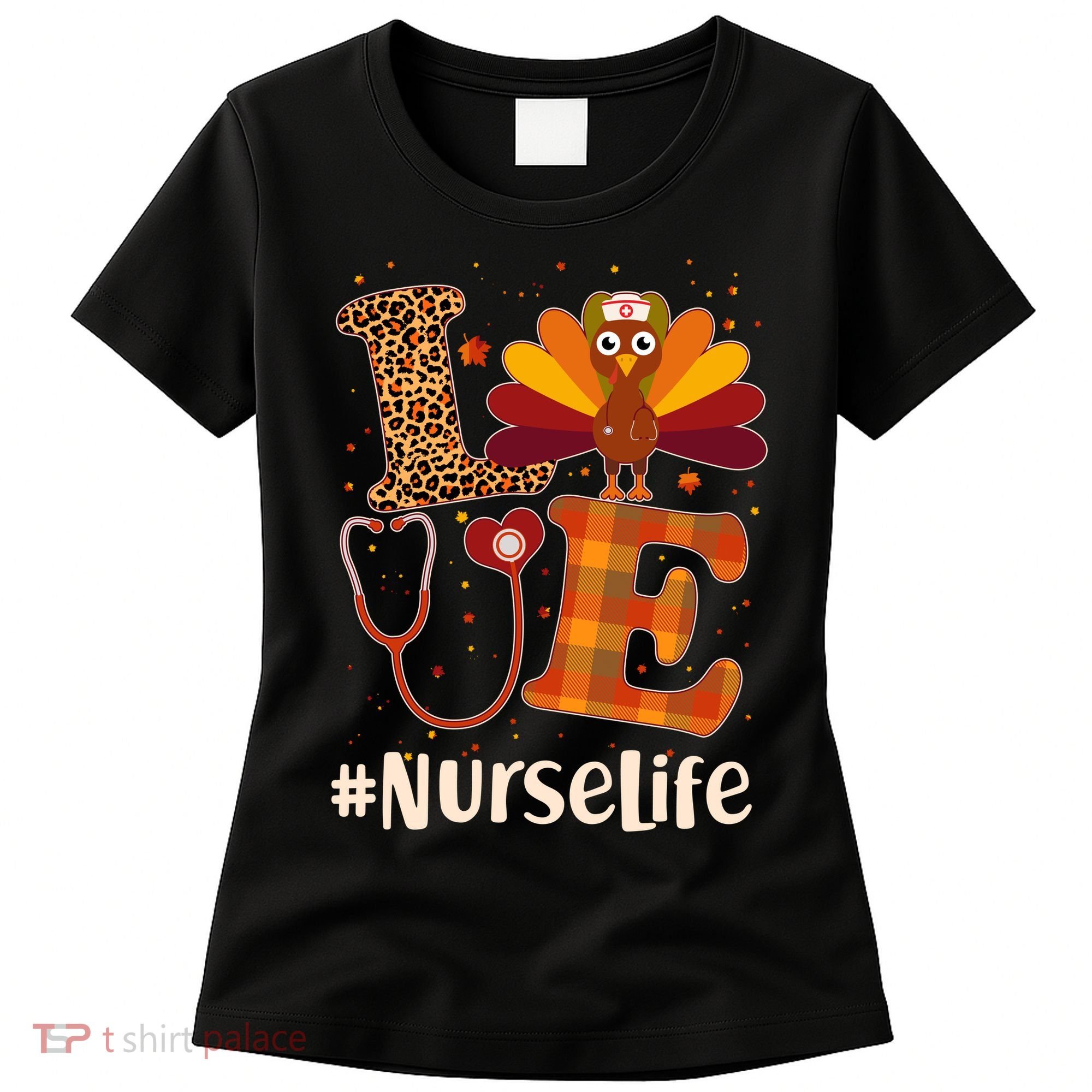 Cute Thanksgiving #NurseLife Fall Patterns Nurse Turkey Women's T-Shirt