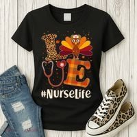 Cute Thanksgiving #NurseLife Fall Patterns Nurse Turkey Women's T-Shirt thumb 3