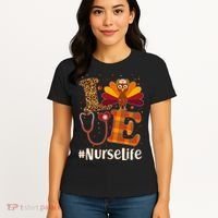 Cute Thanksgiving #NurseLife Fall Patterns Nurse Turkey Women's T-Shirt thumb 4