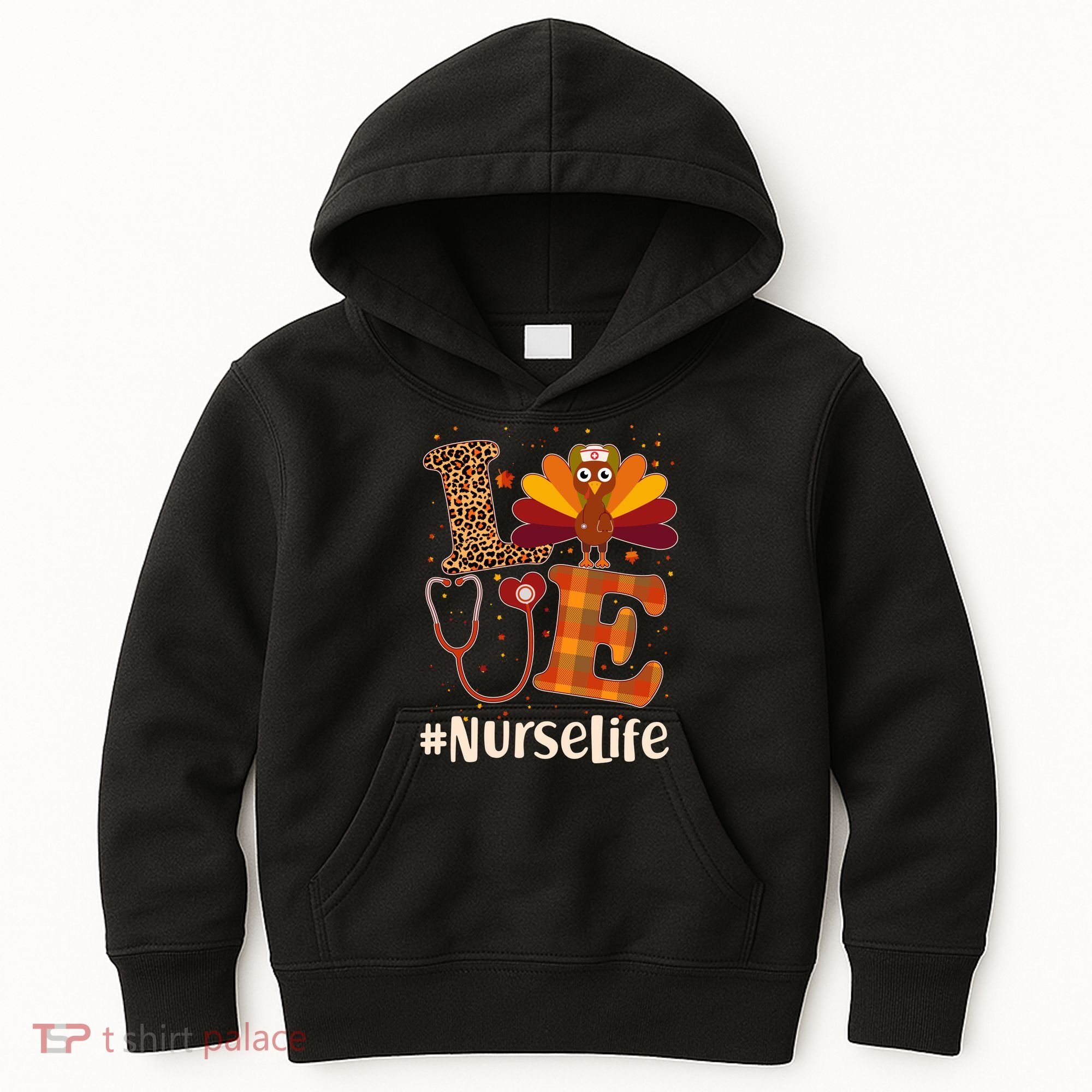 Cute Thanksgiving #NurseLife Fall Patterns Nurse Turkey Kids Hoodie