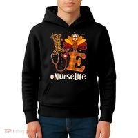 Cute Thanksgiving #NurseLife Fall Patterns Nurse Turkey Kids Hoodie thumb 4