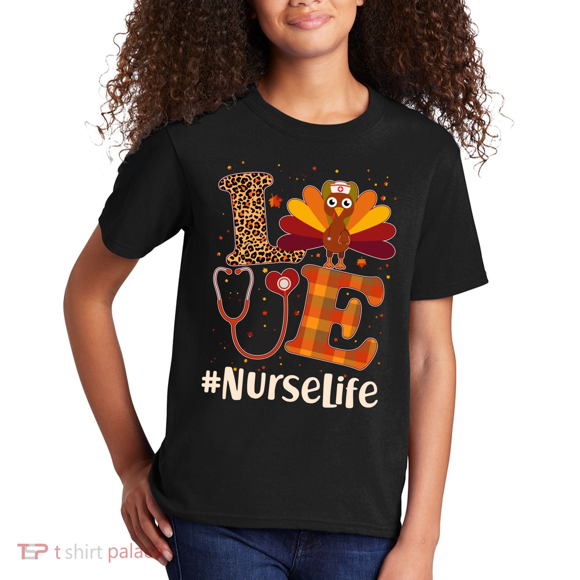 Cute Thanksgiving #NurseLife Fall Patterns Nurse Turkey Kids T-Shirt