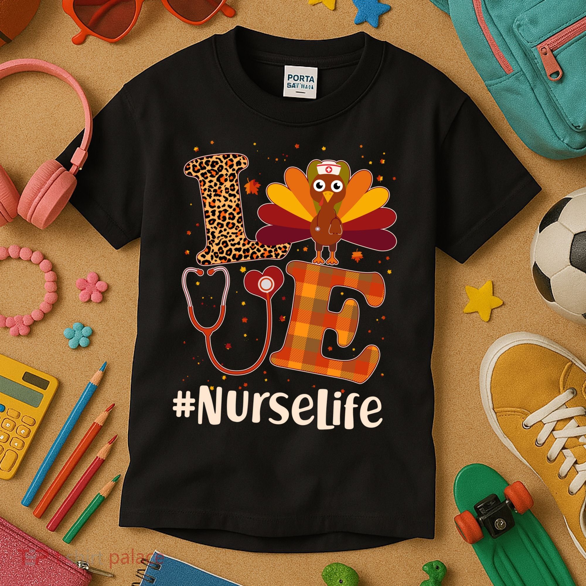 Cute Thanksgiving #NurseLife Fall Patterns Nurse Turkey Kids T-Shirt
