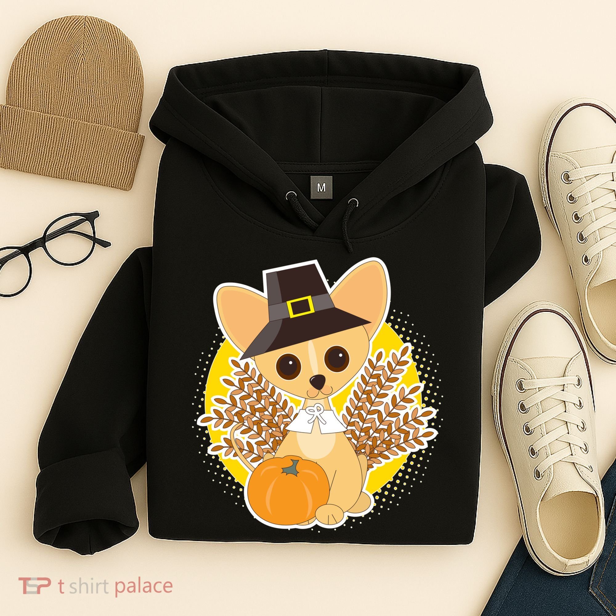 Cute Thanksgiving Pilgrim Puppy Hoodie