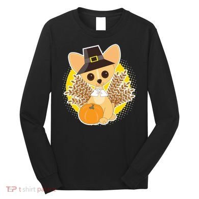 Cute Thanksgiving Pilgrim Puppy Long Sleeve Shirt