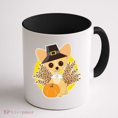 Cute Thanksgiving Pilgrim Puppy Coffee Mug back