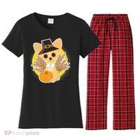 Cute Thanksgiving Pilgrim Puppy Women's Flannel Pajama Set thumb 0