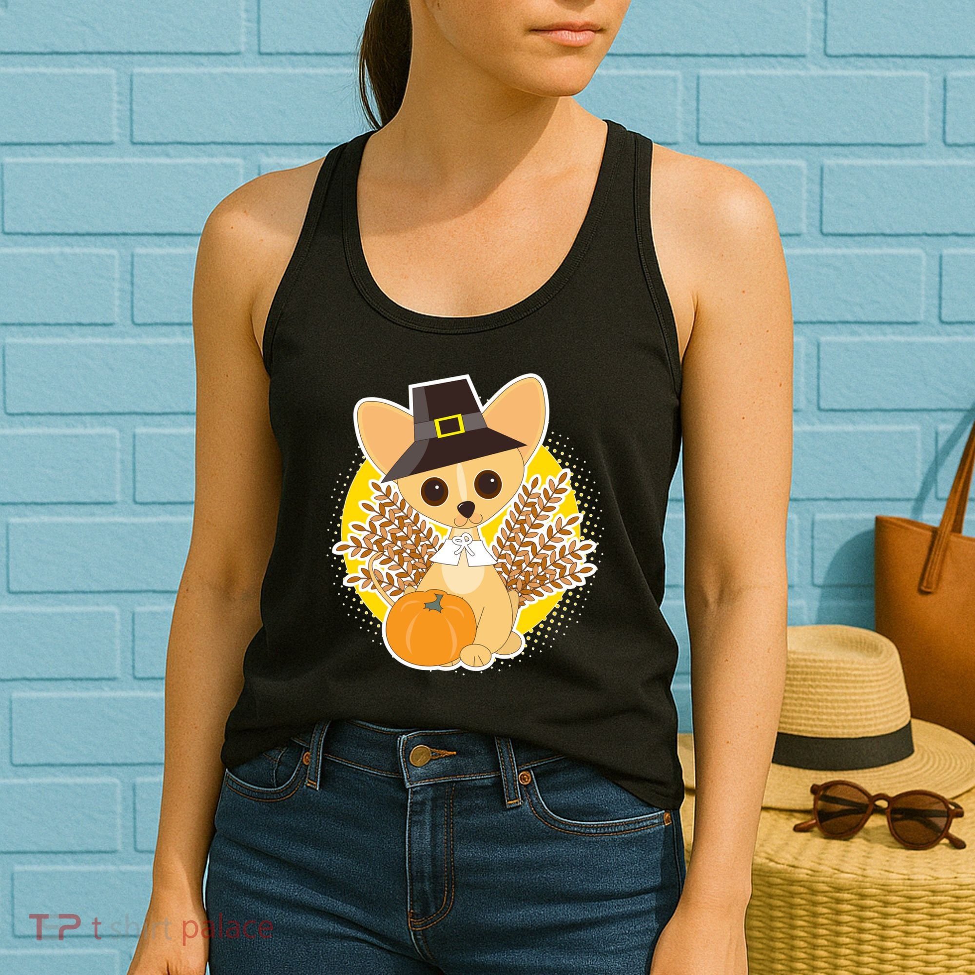 Cute Thanksgiving Pilgrim Puppy Women's Tank Top