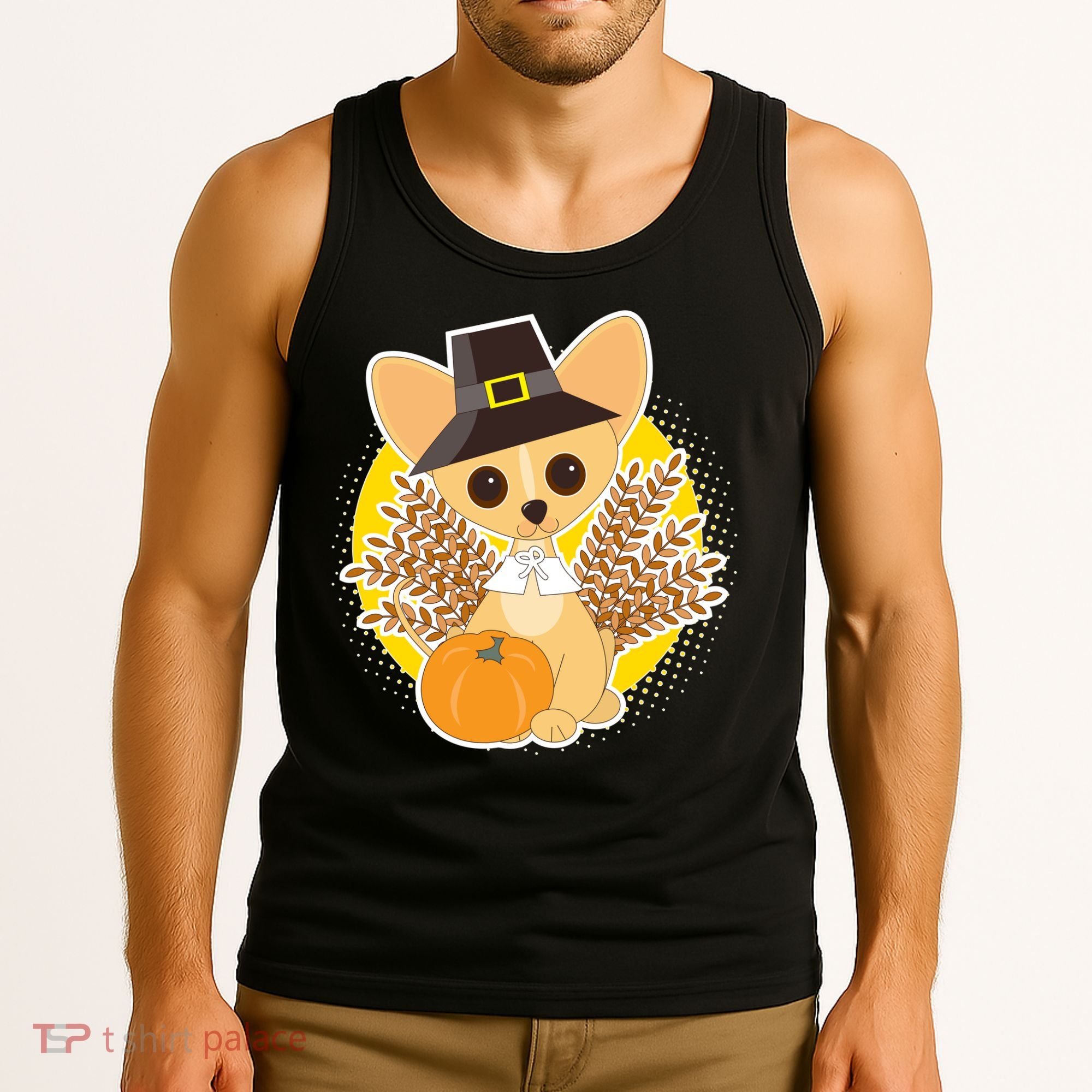 Cute Thanksgiving Pilgrim Puppy Tank Top
