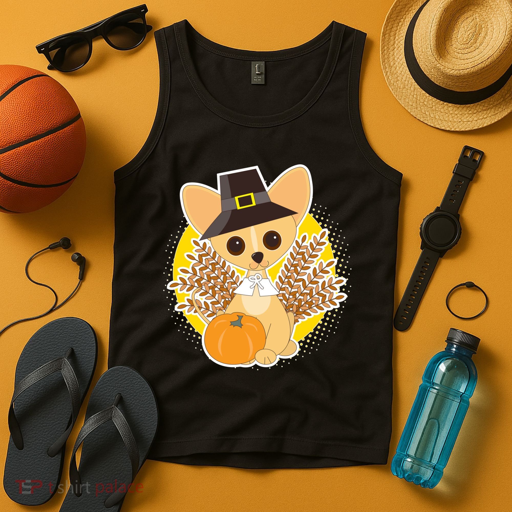 Cute Thanksgiving Pilgrim Puppy Tank Top