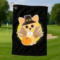 Cute Thanksgiving Pilgrim Puppy Golf Towel thumb 1