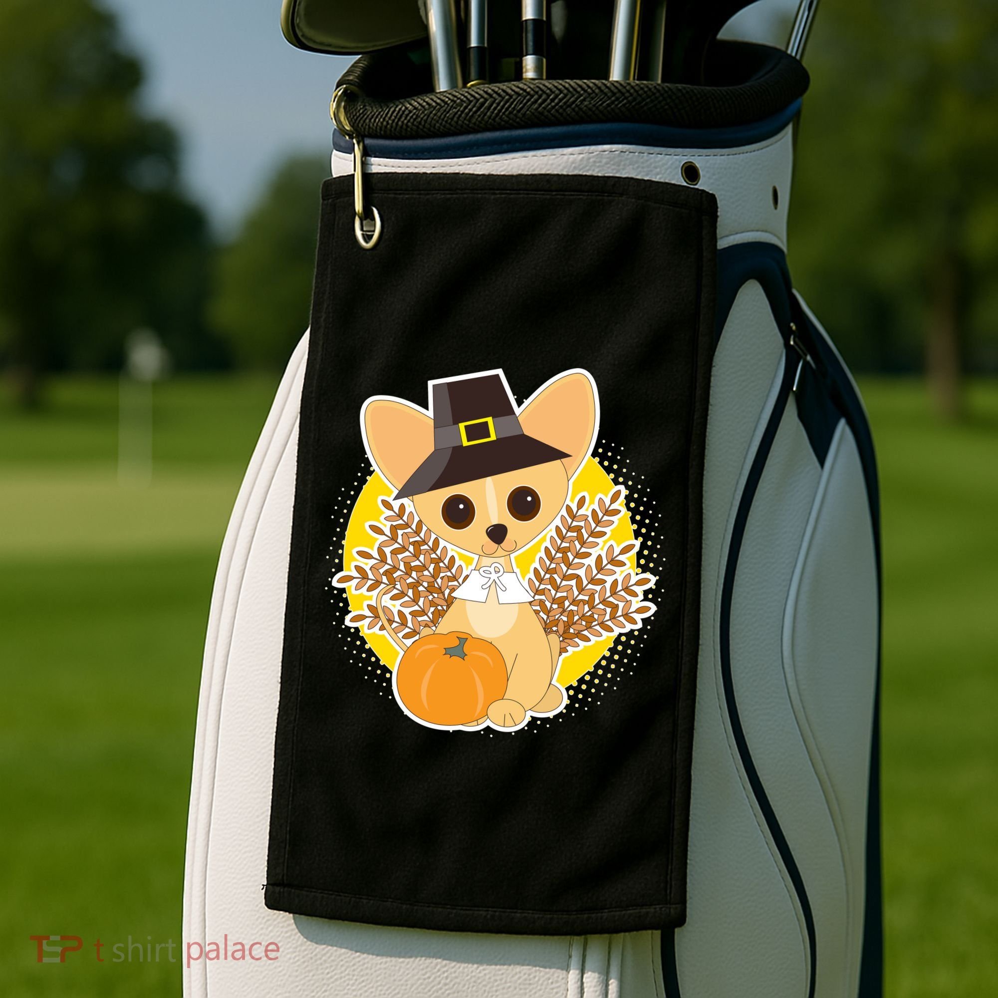 Cute Thanksgiving Pilgrim Puppy Golf Towel