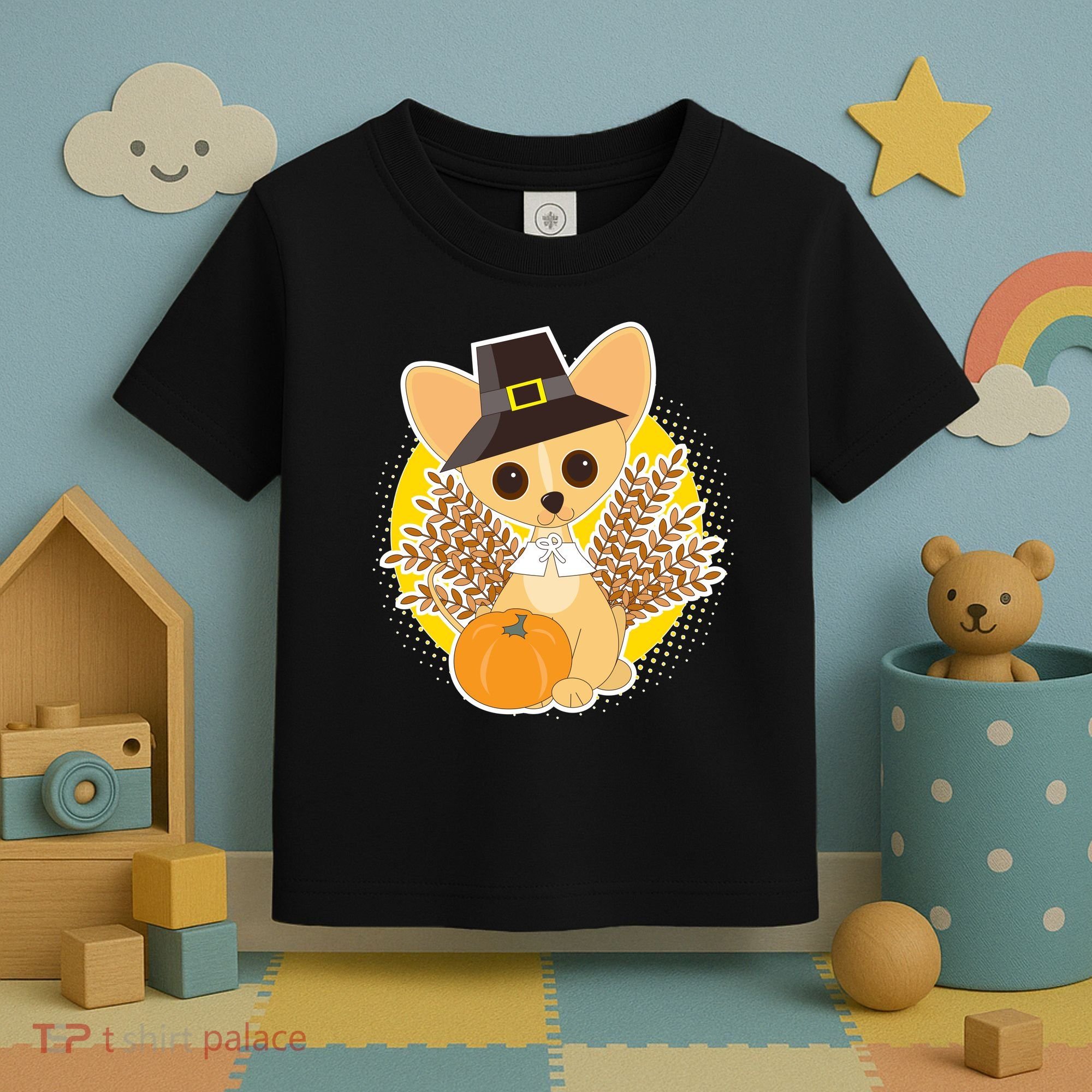 Cute Thanksgiving Pilgrim Puppy Toddler T-Shirt