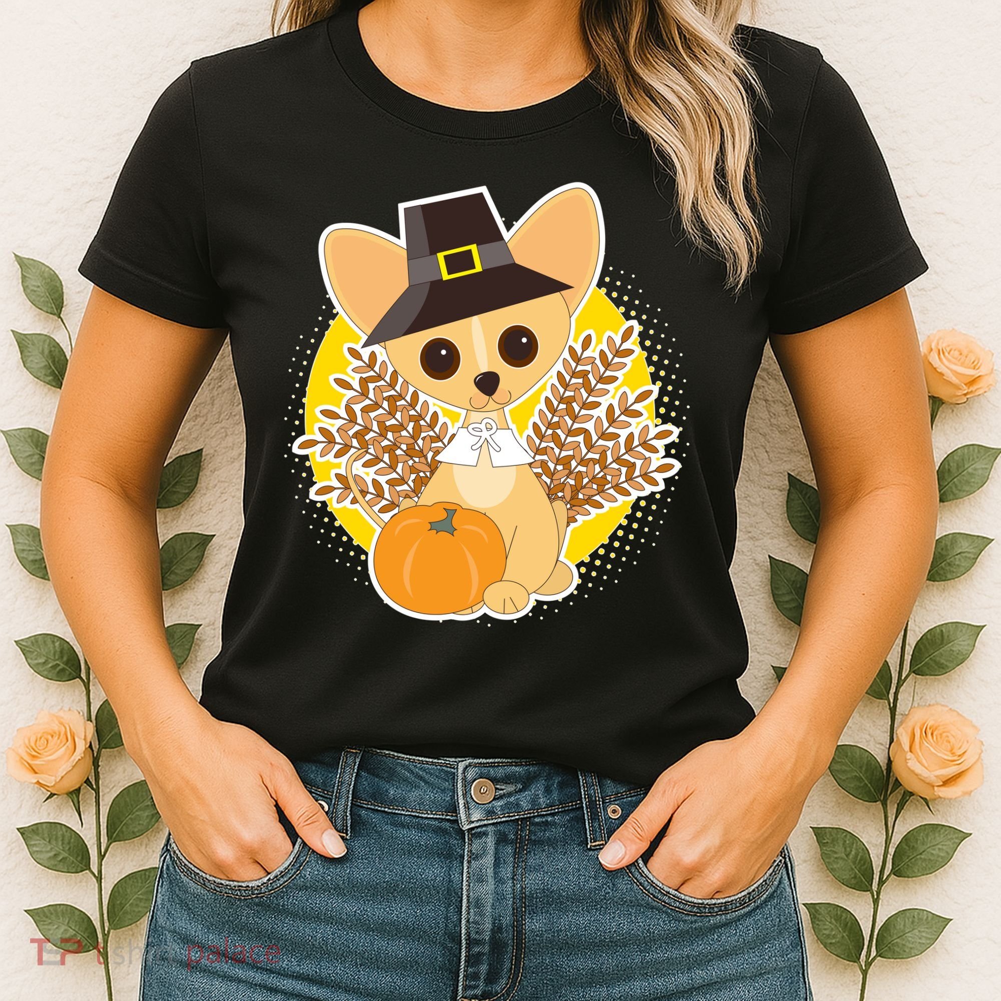 Cute Thanksgiving Pilgrim Puppy Women's T-Shirt