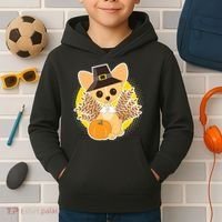 Cute Thanksgiving Pilgrim Puppy Kids Hoodie thumb 2