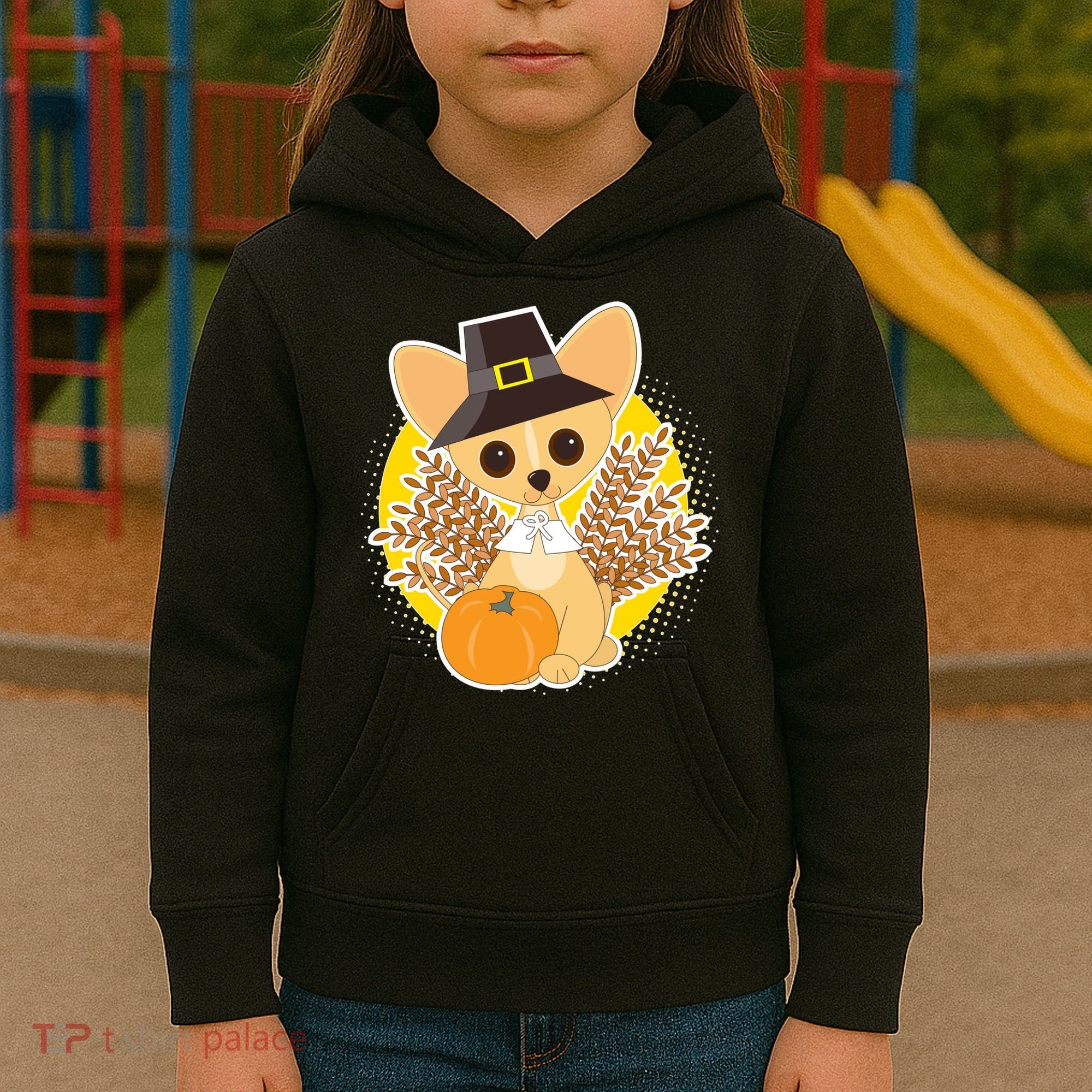 Cute Thanksgiving Pilgrim Puppy Kids Hoodie