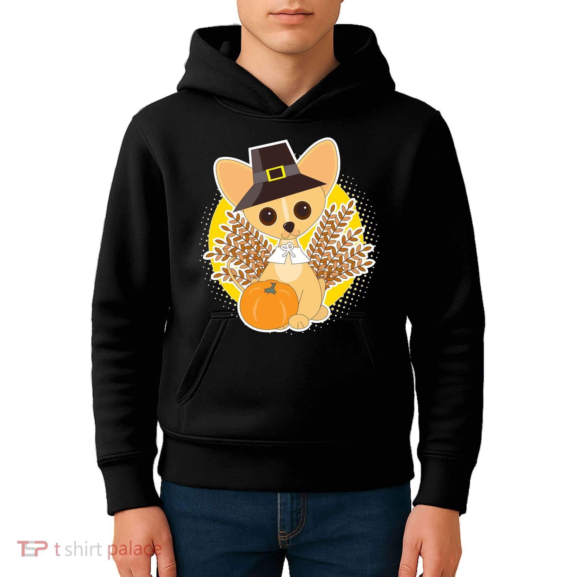 Cute Thanksgiving Pilgrim Puppy Kids Hoodie