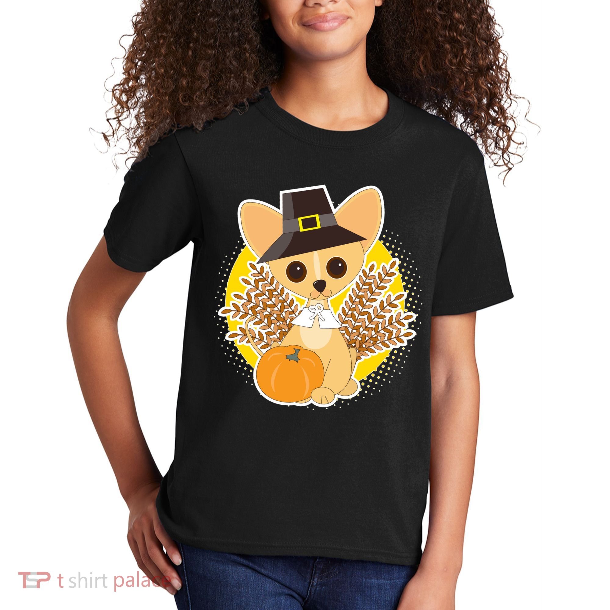 Cute Thanksgiving Pilgrim Puppy Kids T-Shirt