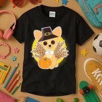 Cute Thanksgiving Pilgrim Puppy Kids T-Shirt thumb 3