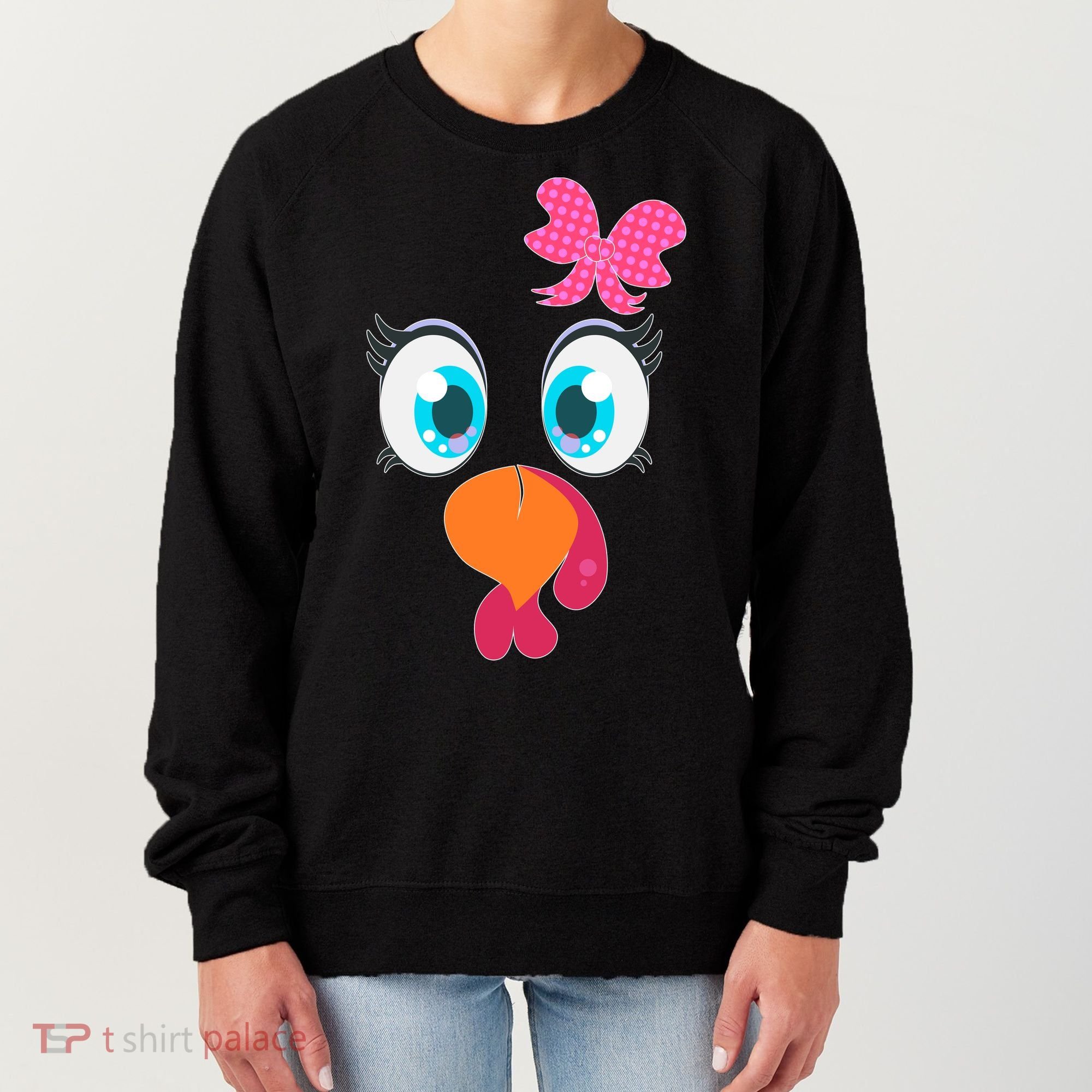 Cute Thanksgiving Turkey Girl Face Bow Tie Women's Sweatshirt
