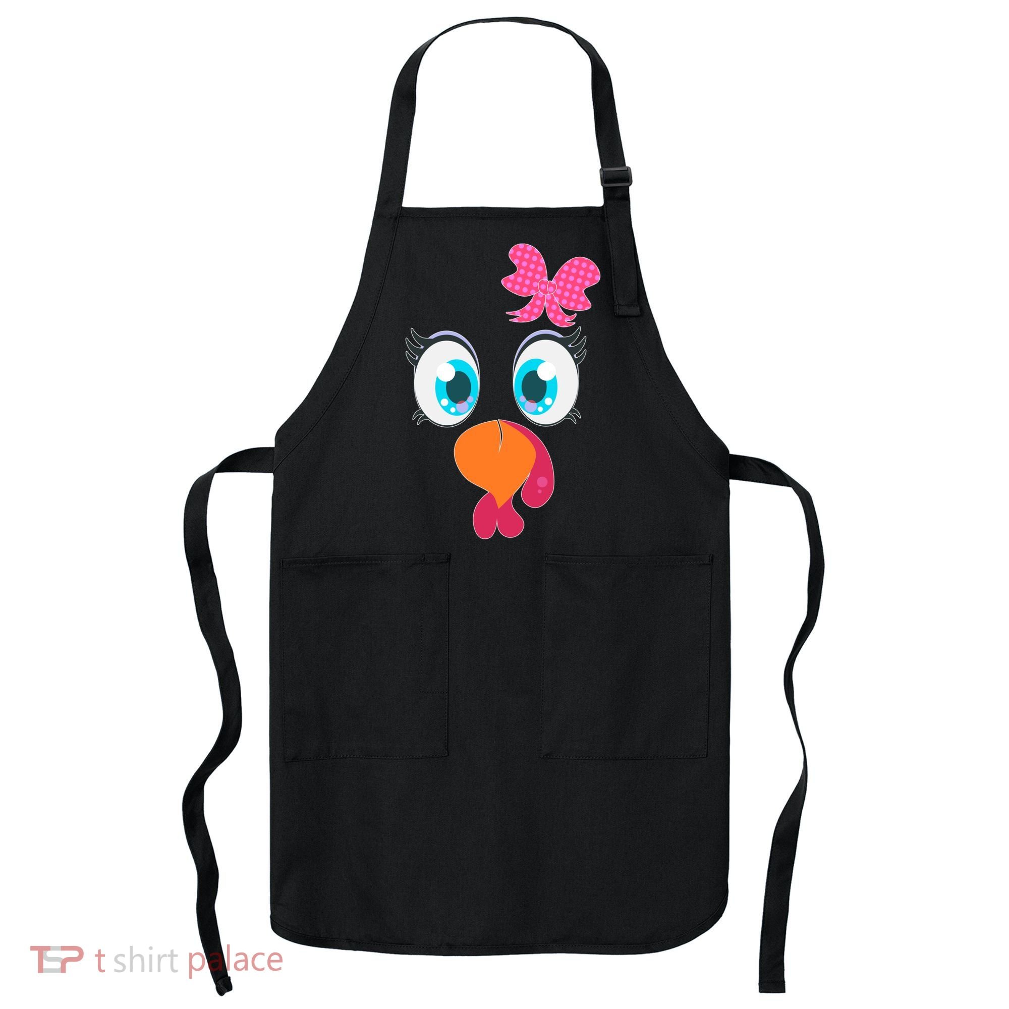 Cute Thanksgiving Turkey Girl Face Bow Tie Apron