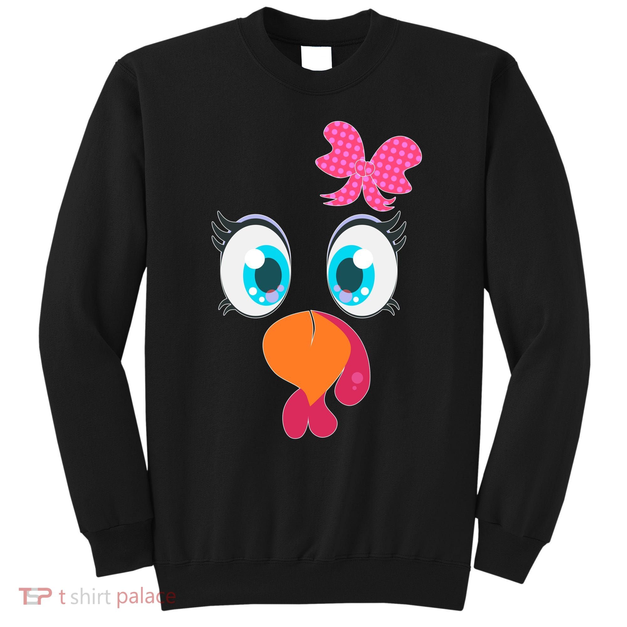 Cute Thanksgiving Turkey Girl Face Bow Tie Sweatshirt